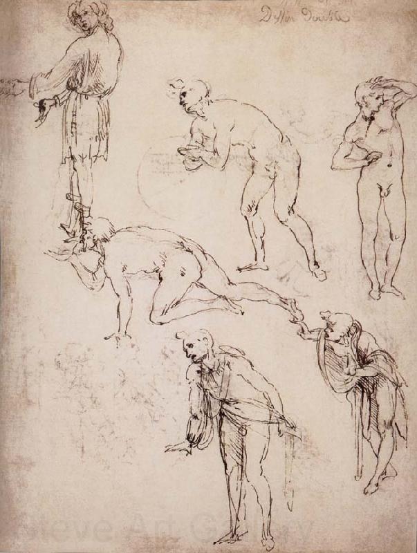 LEONARDO da Vinci Six studies fur naked or clothed men